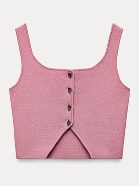 Pink Sleeveless Button-Front Crop Top
